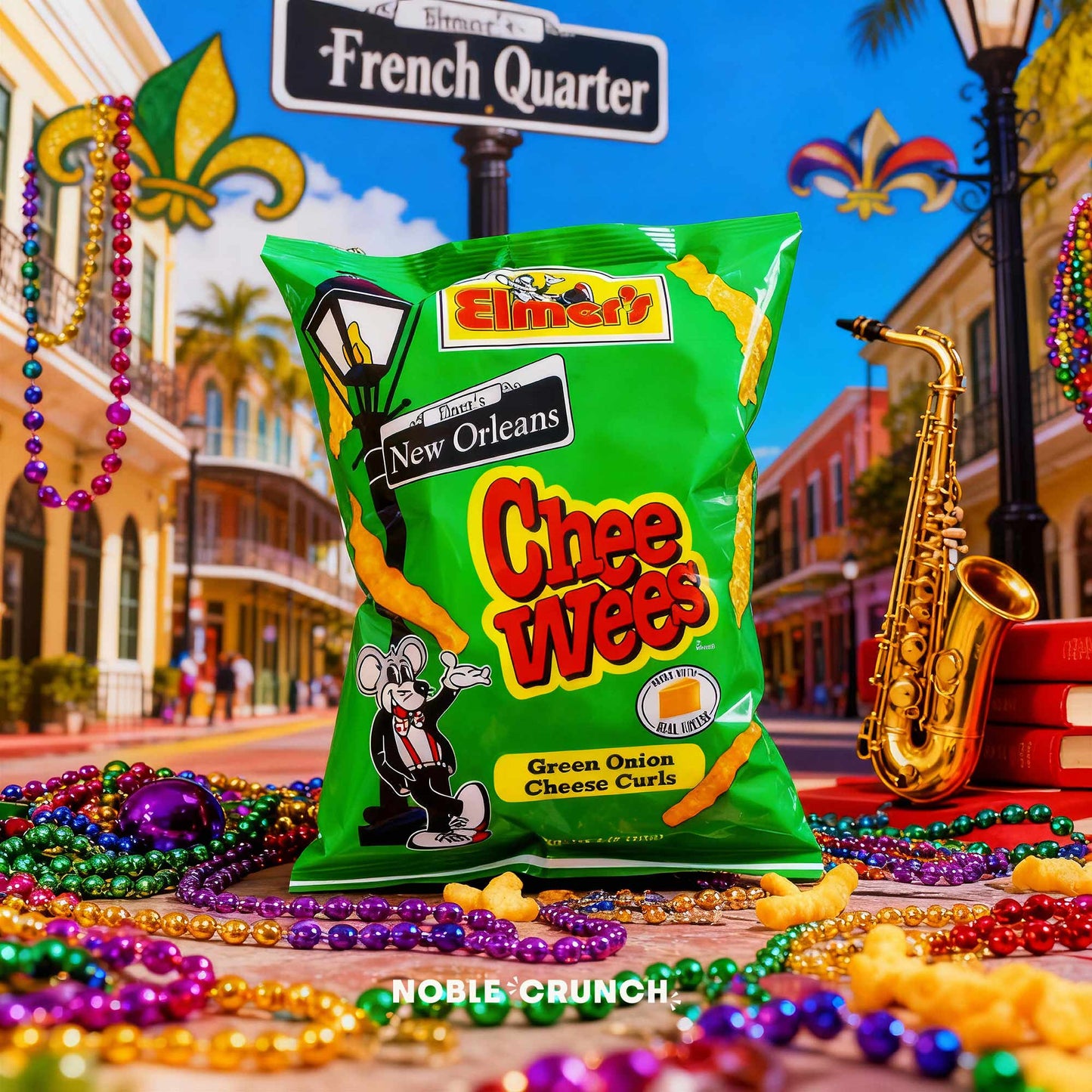 Elmer's Chee Wees Variety Pack - Hot N Spicy Cheese Curls 3oz (2pk), BBQ 3oz (2pk), Green Onion 3oz (2pk) - 6 Bags