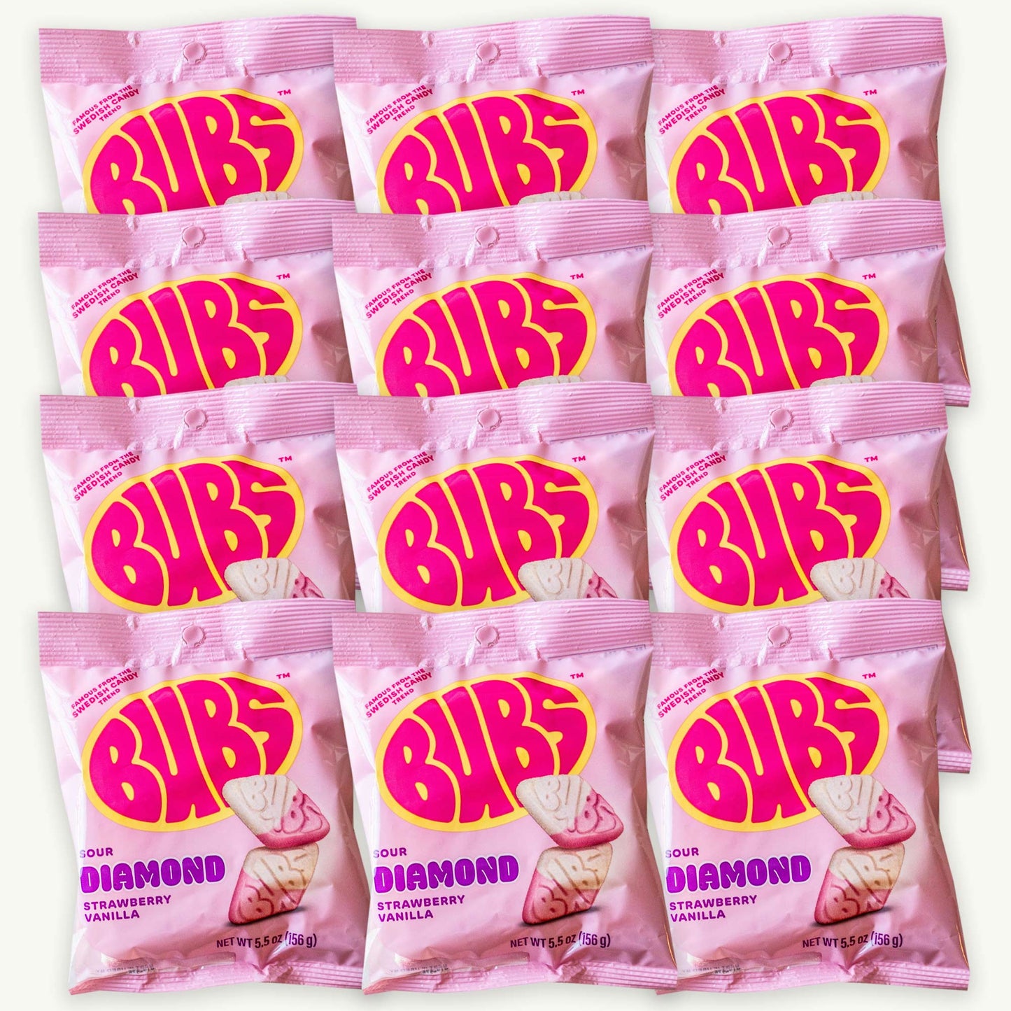 BUBS Sour Diamond Strawberry Vanilla Swedish Candy 5.5oz