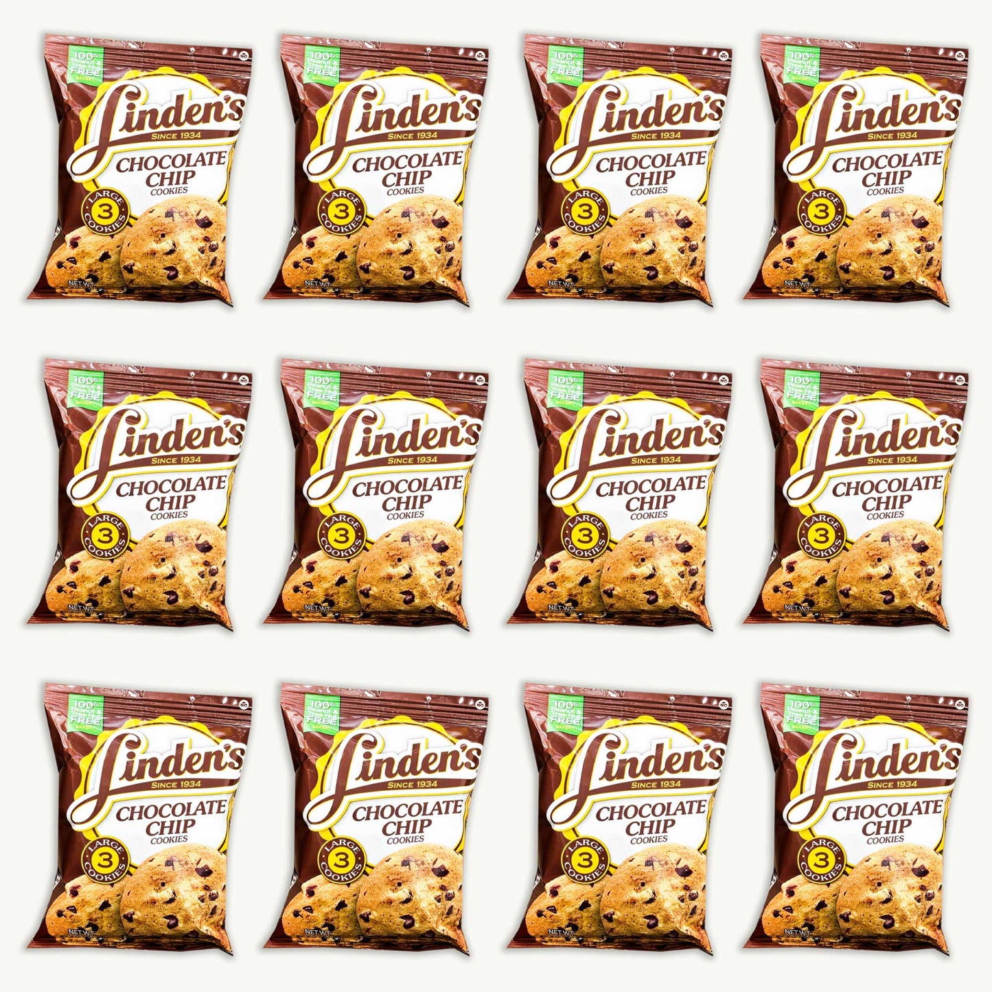 Linden's Chocolate Chip Cookies - 3 Large Cookies per Bag - 1.8oz