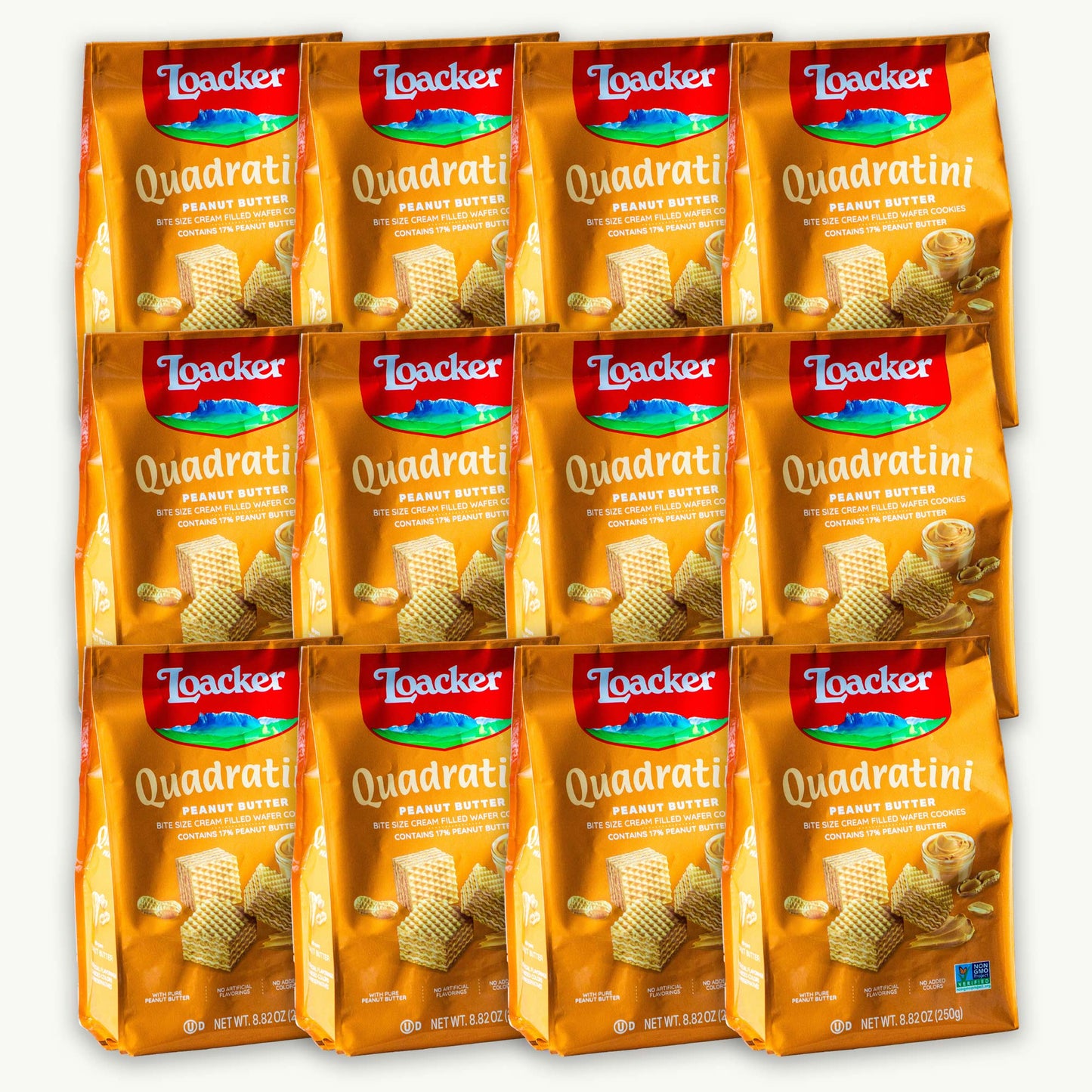 Loacker Peanut Butter Quadratini Cream Filled Wafer Cookies 8.82oz