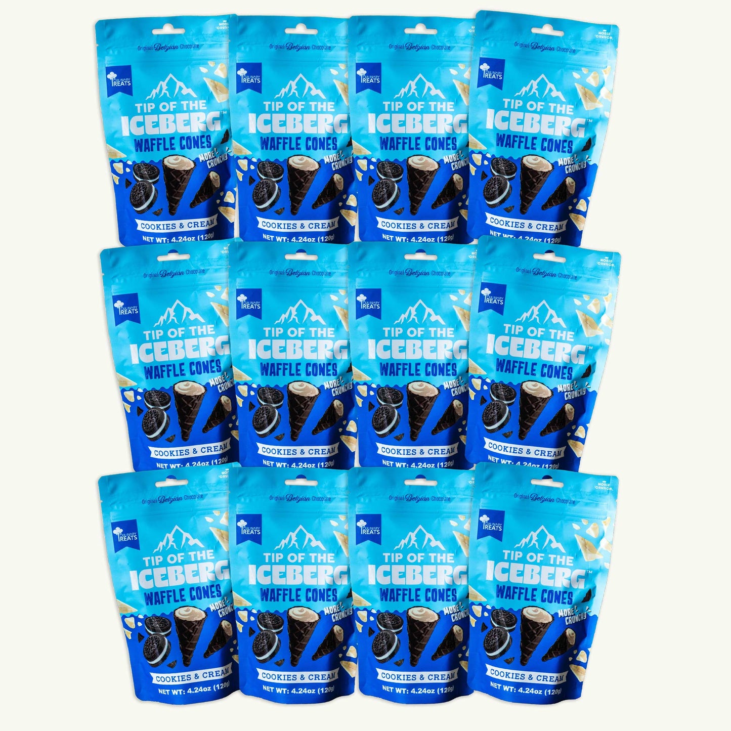 Tip of the Iceberg Cookies Cream Mini Waffle Cones 4.24oz