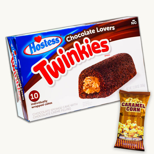 Hostess Chocolate Lovers Twinkies (1, 10ct) - Caramel Kettle Popcorn (2oz)