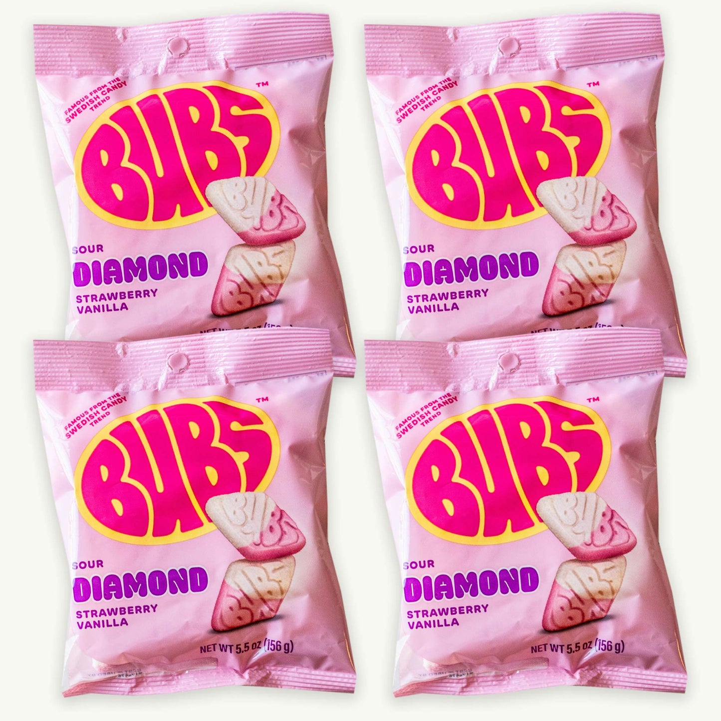 BUBS Sour Diamond Strawberry Vanilla Swedish Candy 5.5oz