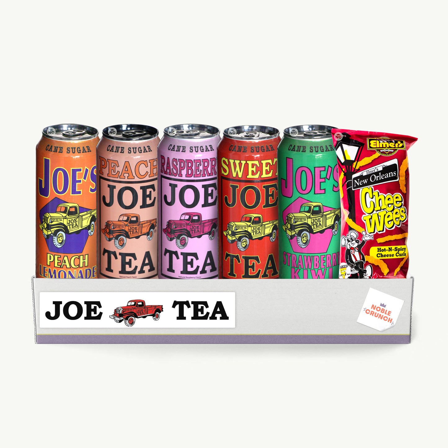 Joe Tea Variety Pack 16oz - Raspberry, Peach Lemonade, Sweet Tea, Strawberry Kiwi, Peach - Chee Wees Hot Spicy Cheese Curls 2oz - 6 Items