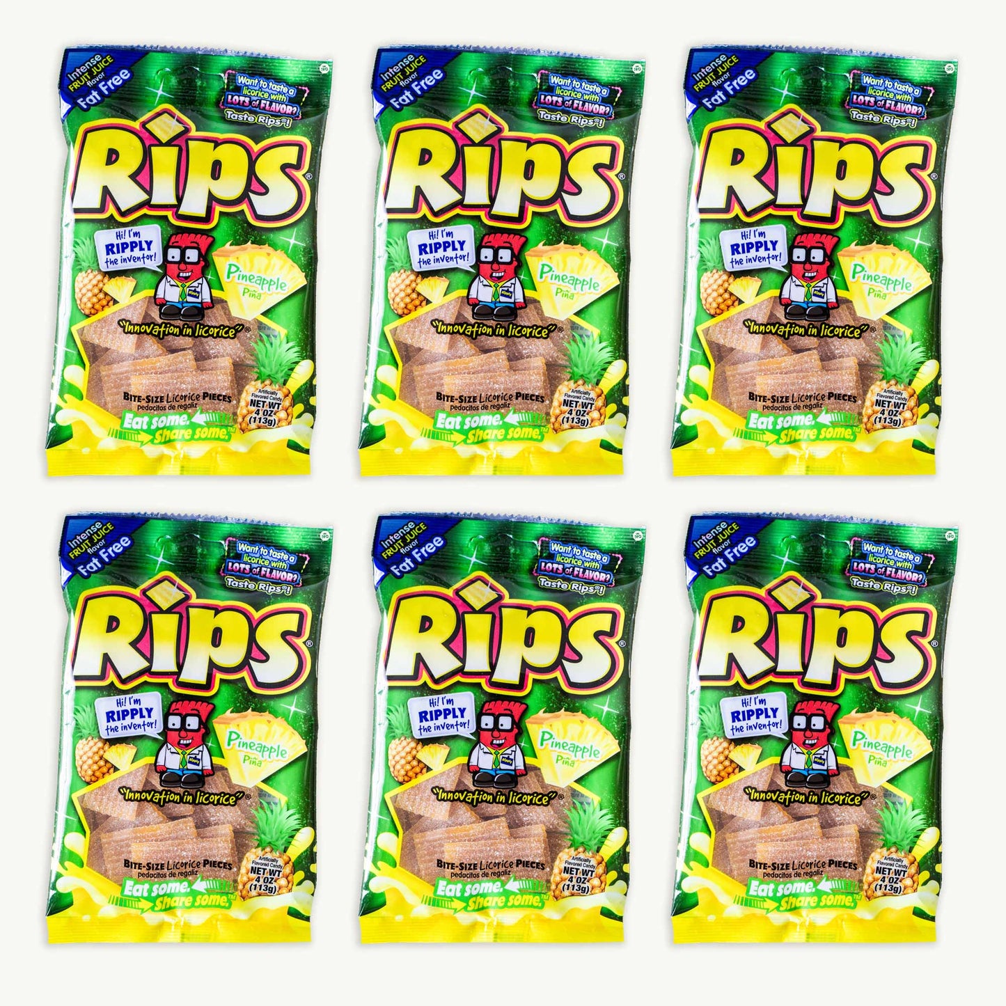 Rips Bite Size Pineapple Licorice Chewy Candy 4oz
