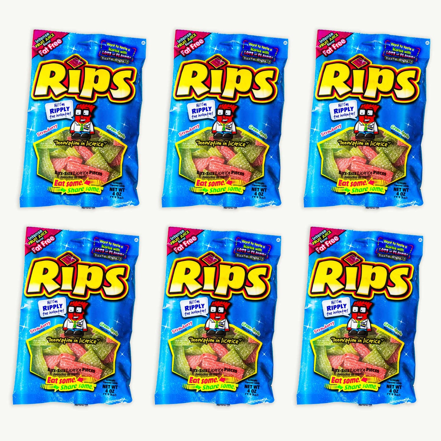 Rips Bite Size Green Apple Strawberry Licorice Chewy Candy 4oz