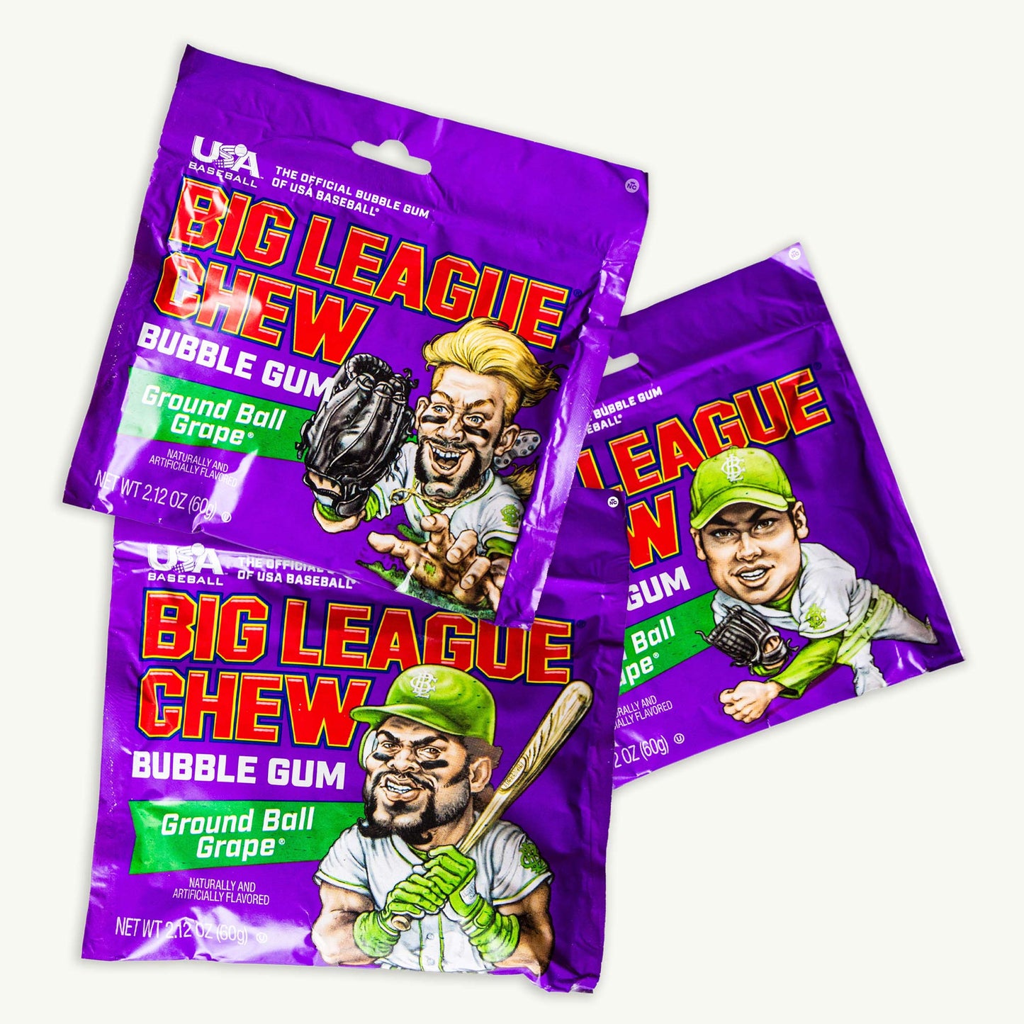 Big League Chew Bubble Gum Variety Pack 2.12oz - Big Rally Blue Raspberry, Curve Ball Cotton Candy, Ground Ball Grape, Wild Patch Watermelon - 12 Items