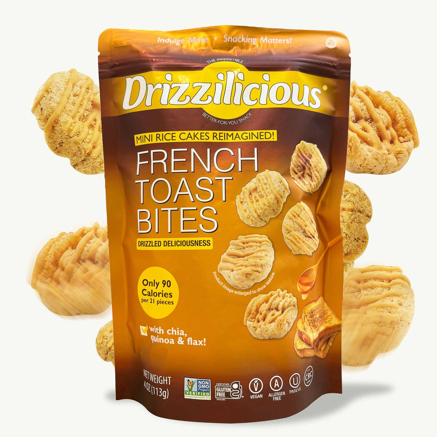 Drizzilicious Mini Rice Cakes Variety Pack - Birthday, Salted Caramel, Cookies & Cream, Cinnamon Swirl, French Toast, Cocoa Drizzled Popcorn, Very Berry - 7 Bags
