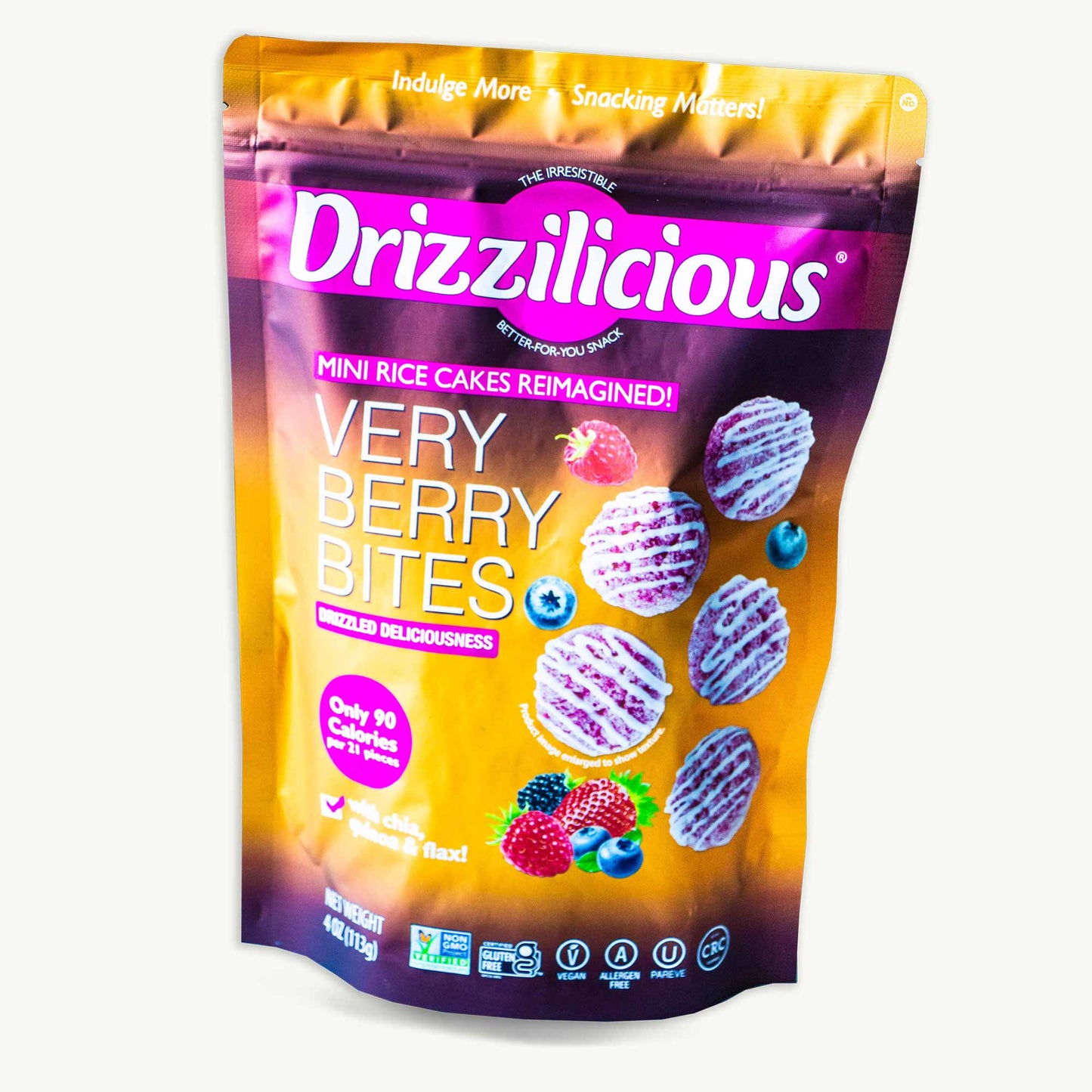 Drizzilicious Mini Rice Cakes Variety Pack - Birthday, Salted Caramel, Cookies & Cream, Cinnamon Swirl, French Toast, Cocoa Drizzled Popcorn, Very Berry - 7 Bags