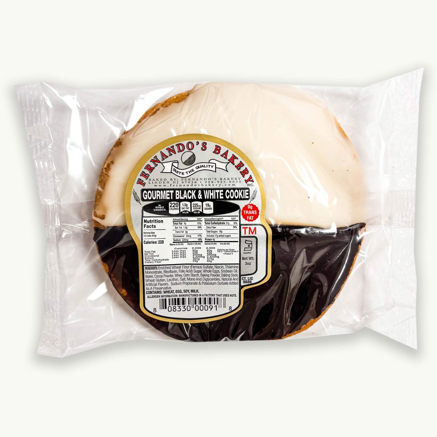 Fernando's Bakery Gourmet Black and White Cookie 3oz