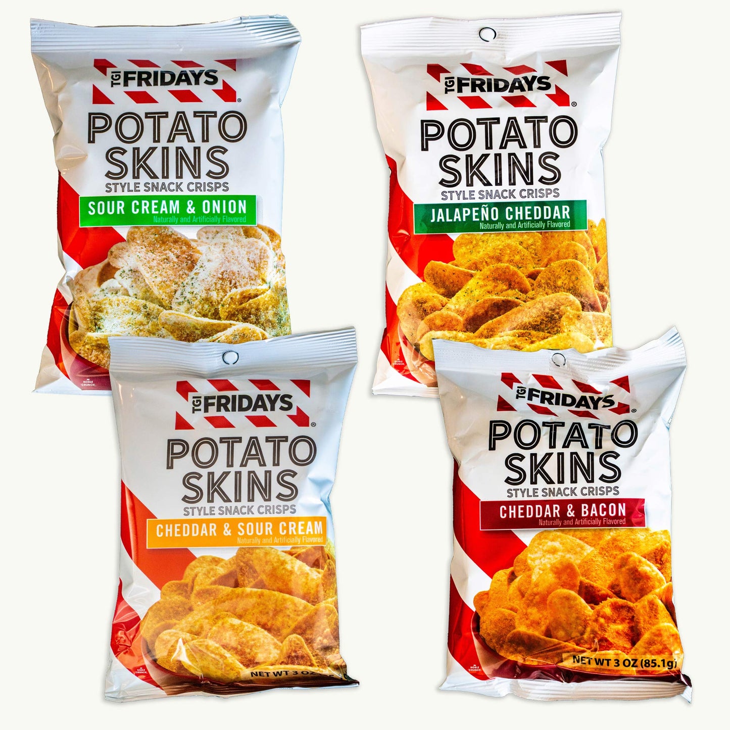 TGI Fridays Potato Skins Variety Pack - Cheddar Sour Cream, Jalapeno Cheddar, Sour Cream Onion, Cheddar Bacon - 4, 3oz Bags
