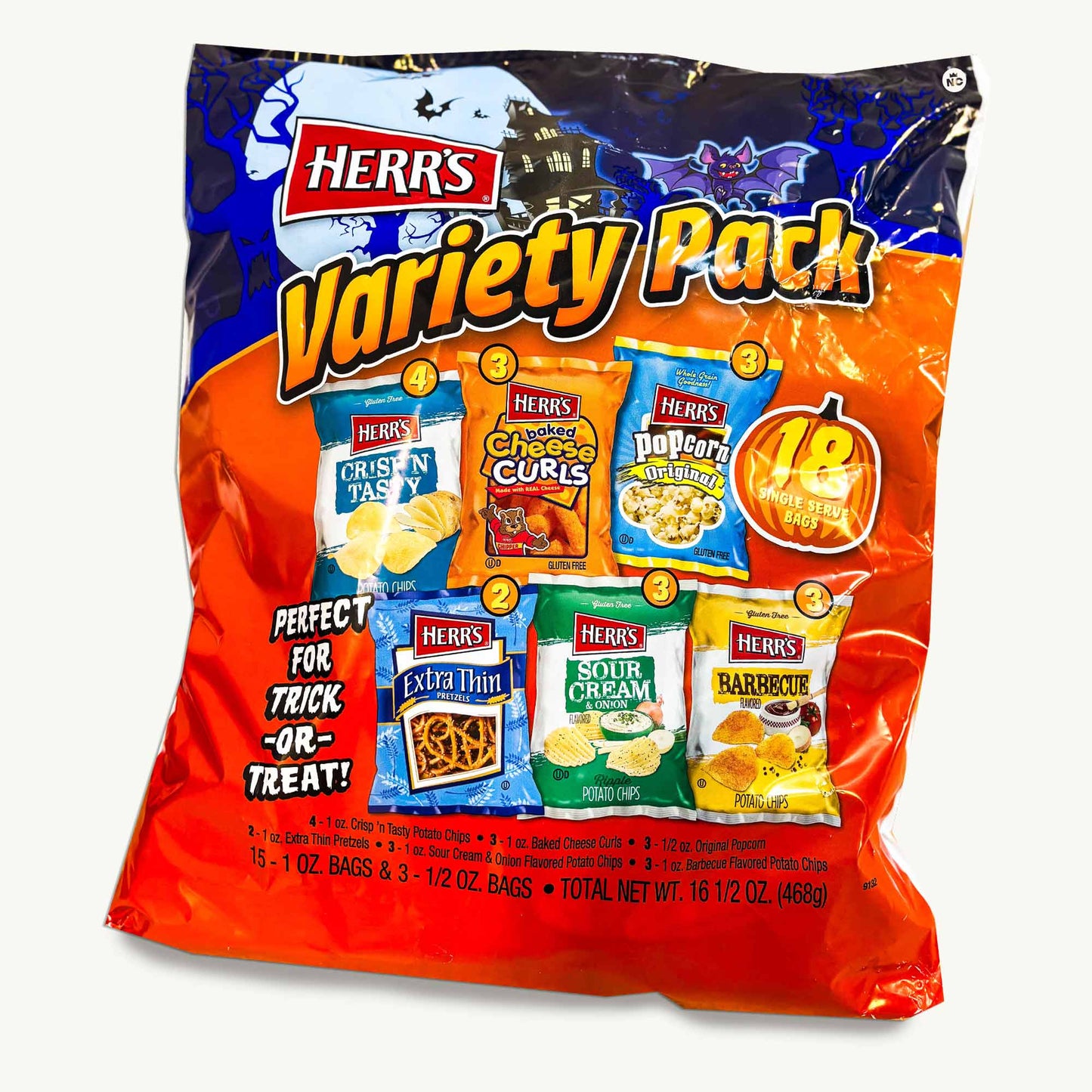 Herr's Halloween Variety Pack - Pretzels, Chips, Popcorn, Cheese Curls - 18, 1oz Bags