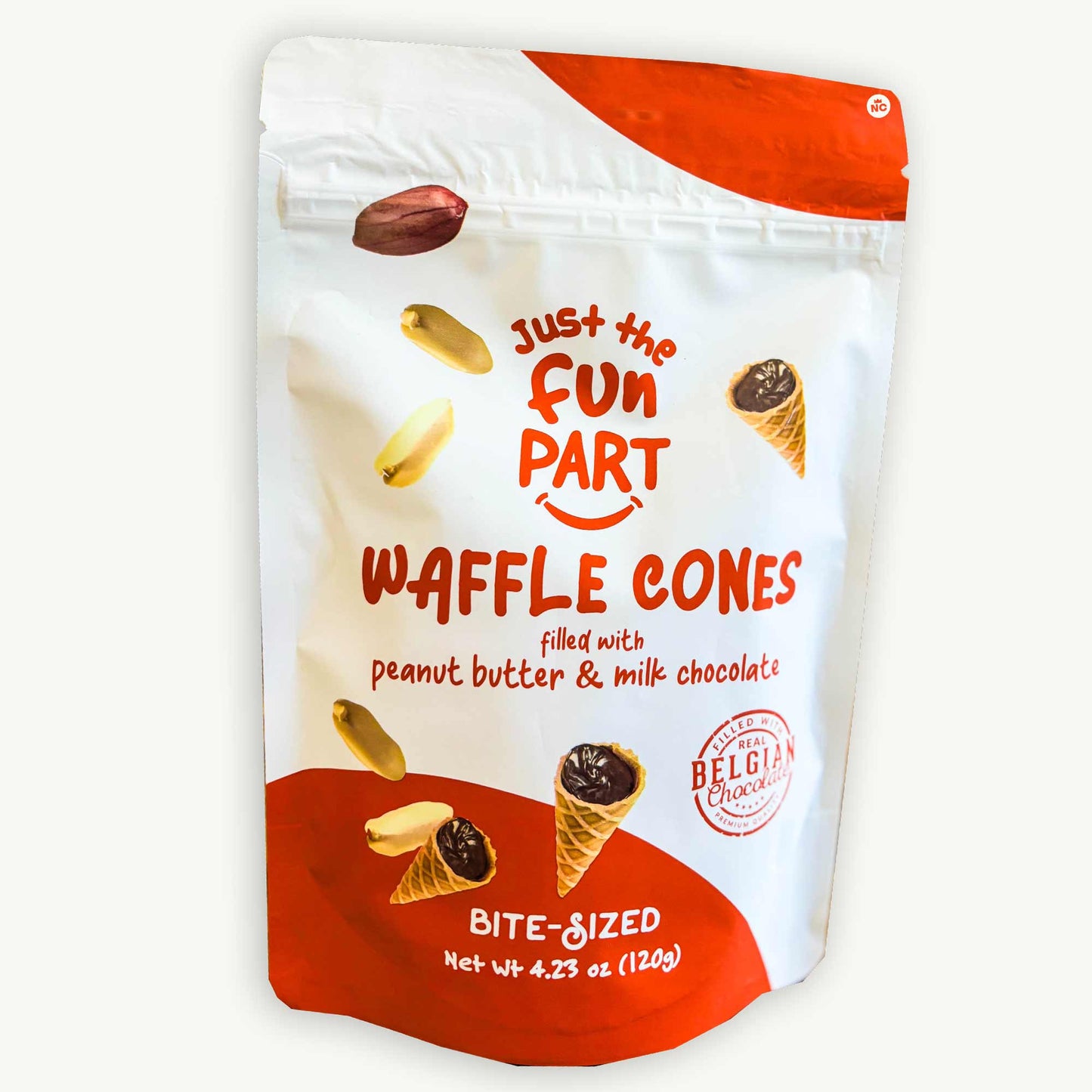 Just the Fun Part Mini Waffle Cones - Strawberry White Chocolate, Peanut Butter, Dark Chocolate, White Chocolate, Hazelnut, Milk Chocolate - 4.23oz - 6 Flavors