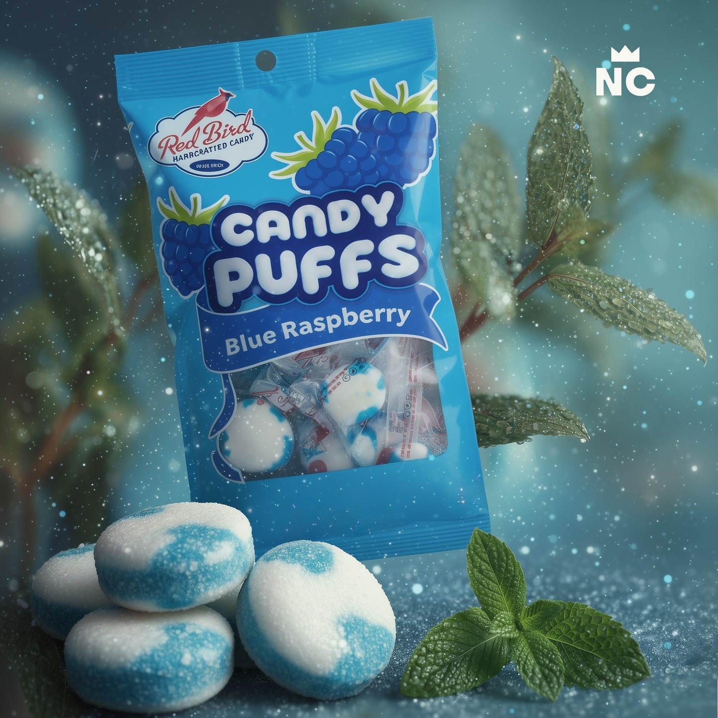 Red Bird Candy Puffs Variety Pack - Wintergreen, Peppermint, Blueberry, Cotton Candy - 4oz, 4 Bags