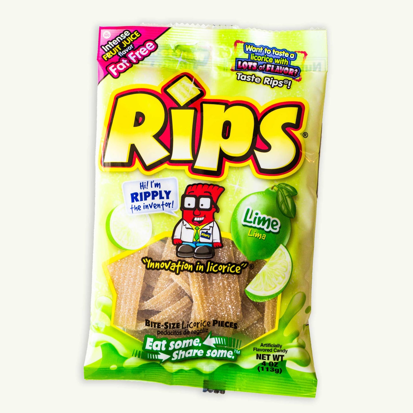 Rips Bite Size Lime Licorice Chewy Candy 4oz