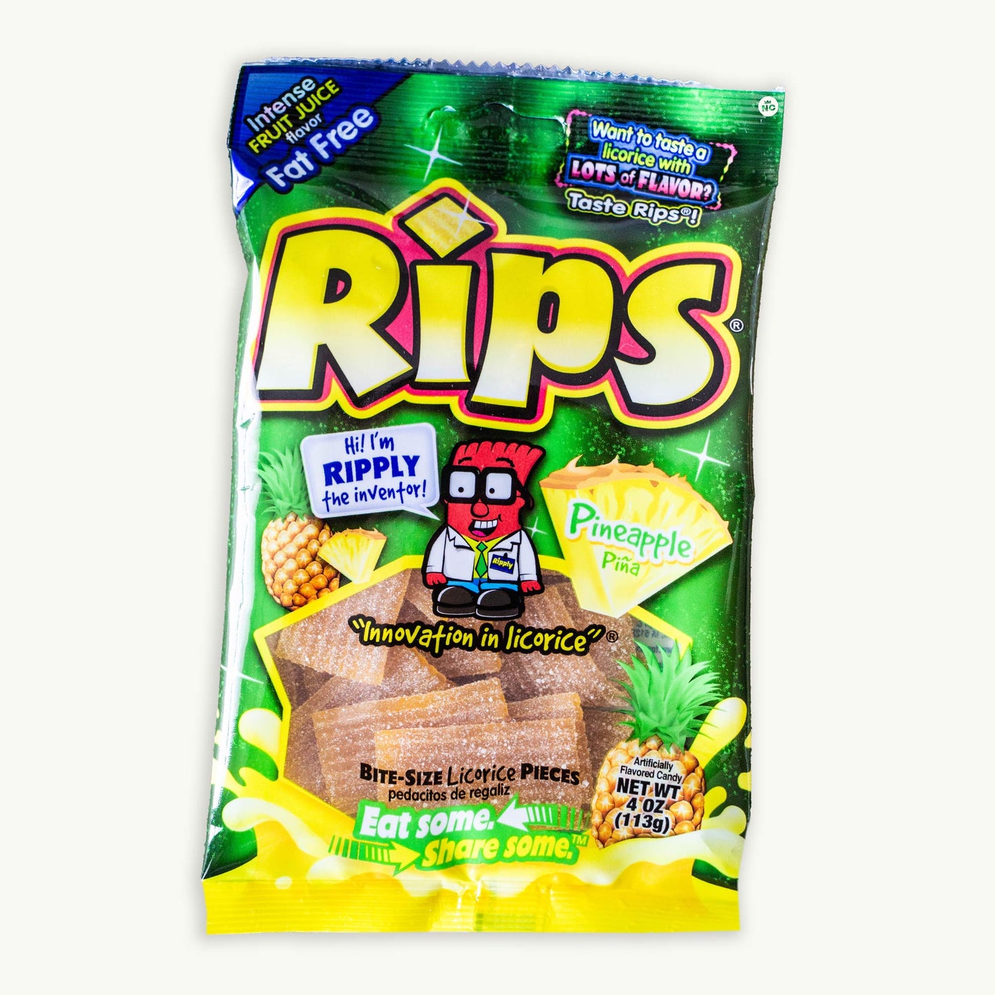 Rips Bite Size Pineapple Licorice Chewy Candy 4oz