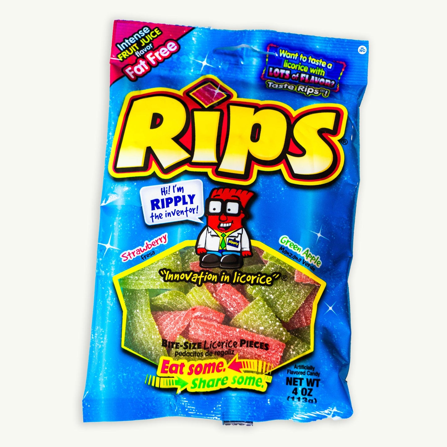 Rips Bite Size Green Apple Strawberry Licorice Chewy Candy 4oz