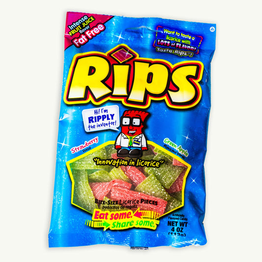 Rips Bite Size Green Apple Strawberry Licorice Chewy Candy 4oz