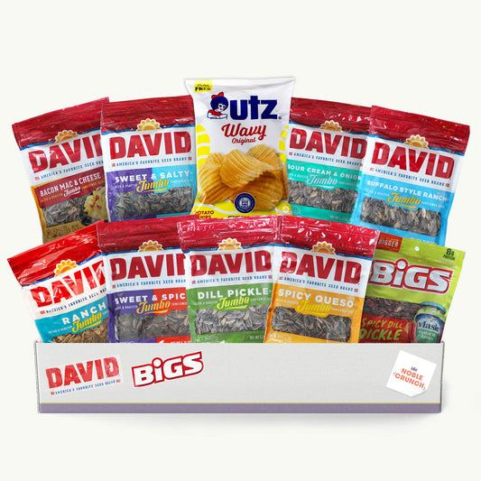 DAVID BIGS Sunflower Seed Variety Pack 9, 5.25OZ - Utz Wavy Original Potato Chip 2.75oz - 10 Items