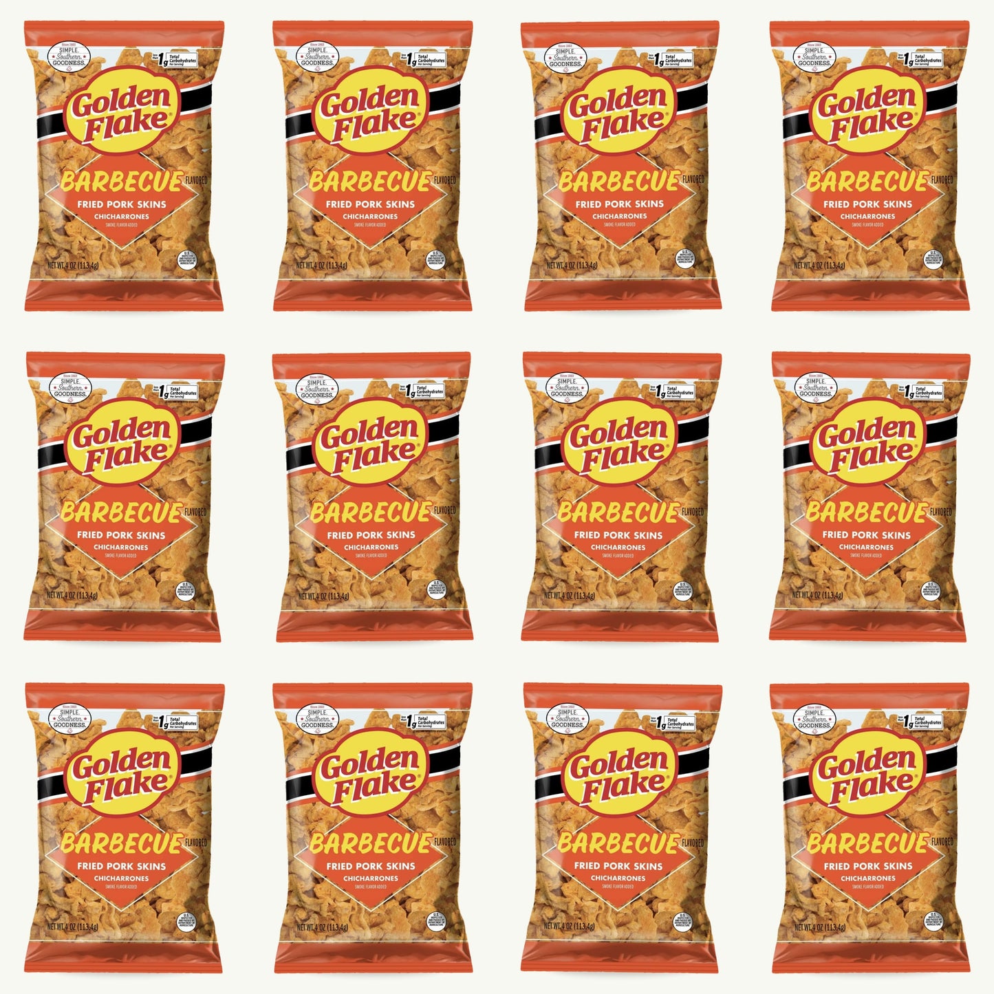 Golden Flake Barbecue Pork Skins Chicharrones 4oz — 12-pack