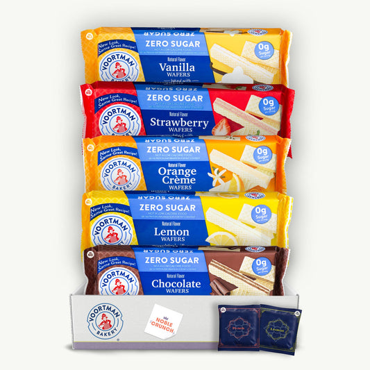 Voortman Zero Sugar Wafers Variety Pack  5pk - Orange, Vanilla, Strawberry, Chocolate, Lemon - Organic Peach Lemon Yerba Mate 2ct - 7 Items