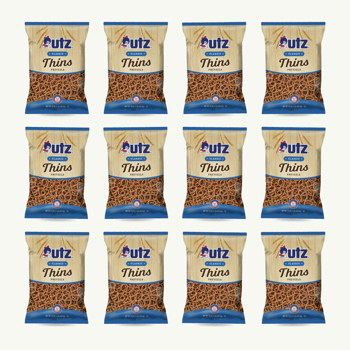 Utz Classic Thins Pretzels 16oz — 12-pack