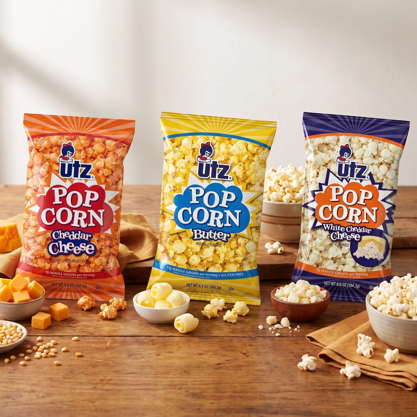 Utz Kettle Brand Snack Variety Pack — Potato Chips (Crab, Original, Maui, Smokin Sweet BBQ), Spicy Kimchi Kettle Chips, Popcorn (Butter, White Cheddar, Cheddar), Onion Rings Snacks - 9 Bags