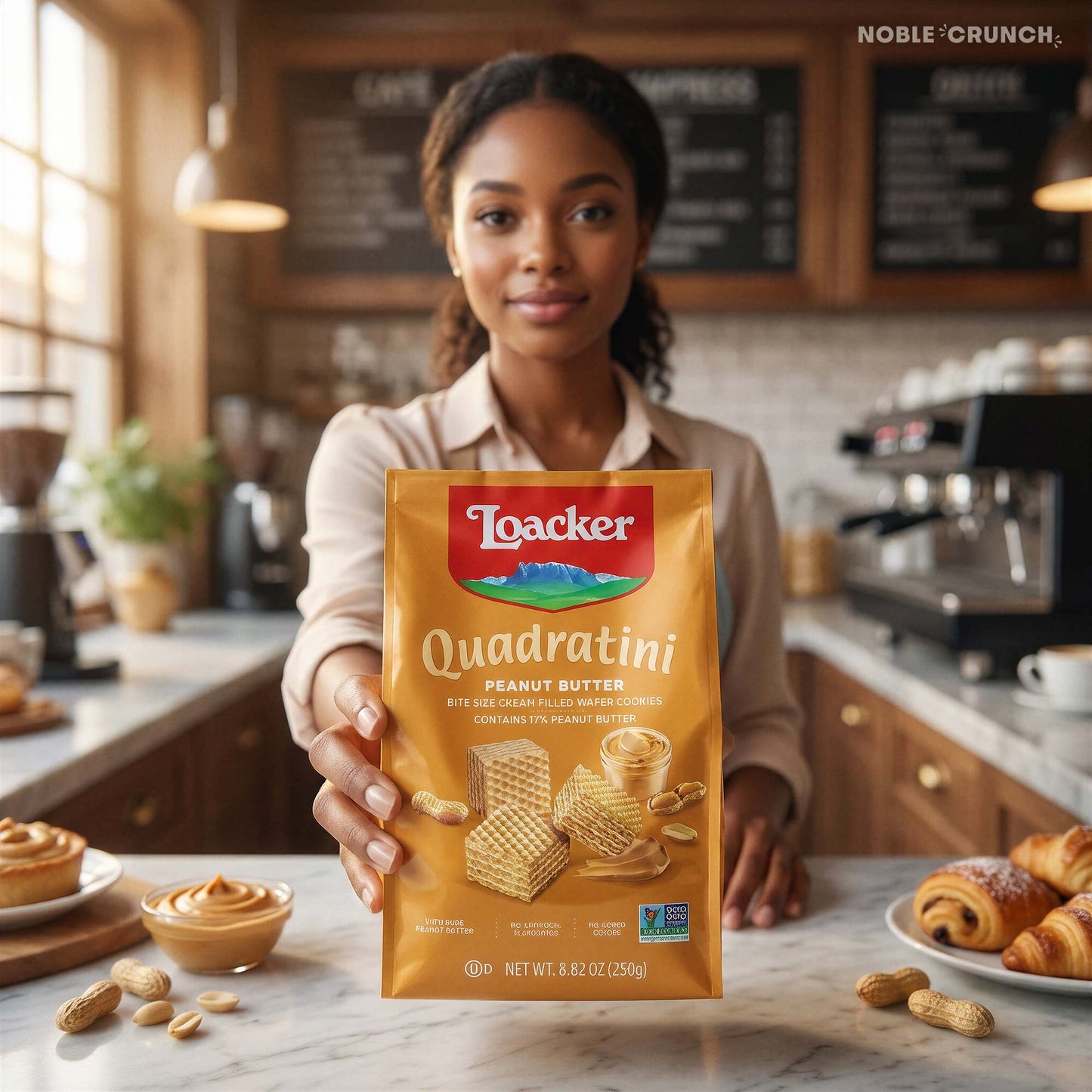 Loacker Peanut Butter Quadratini Cream Filled Wafer Cookies 8.82oz