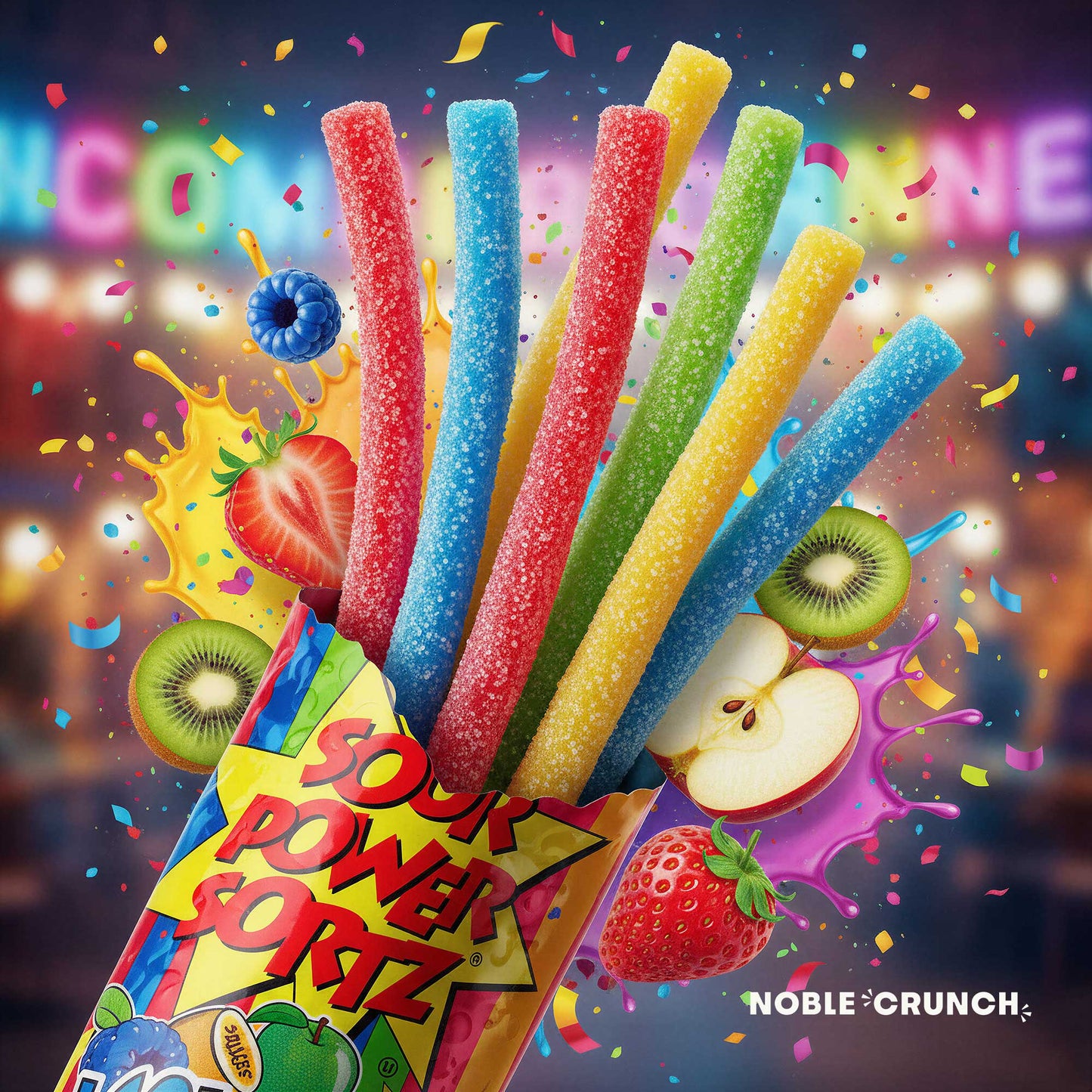 Sour Power Candy Straws Variety Pack (20pk) - 4 Flavor, Mango, Passion Fruit, Green Apple, Cotton Candy - Cracker Jacks Caramel Popcorn 1.25oz - 21 Items