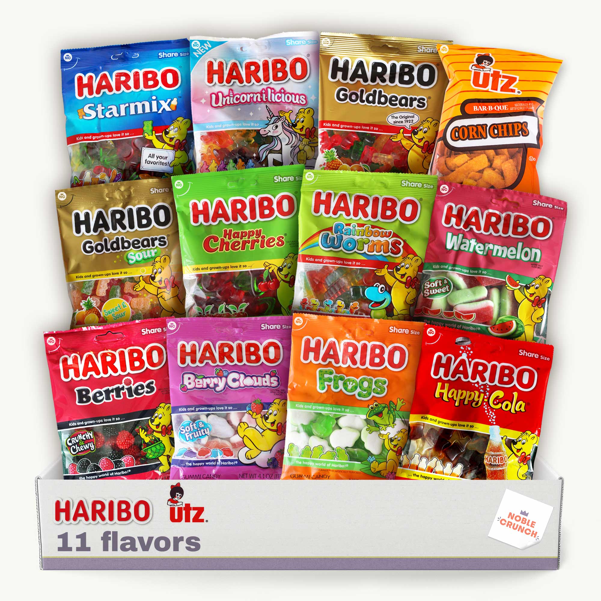 Haribo Gummy Candy Variety Pack - 11 Flavors - Utz BBQ Corn Chips 3.5o – Noble Crunch
