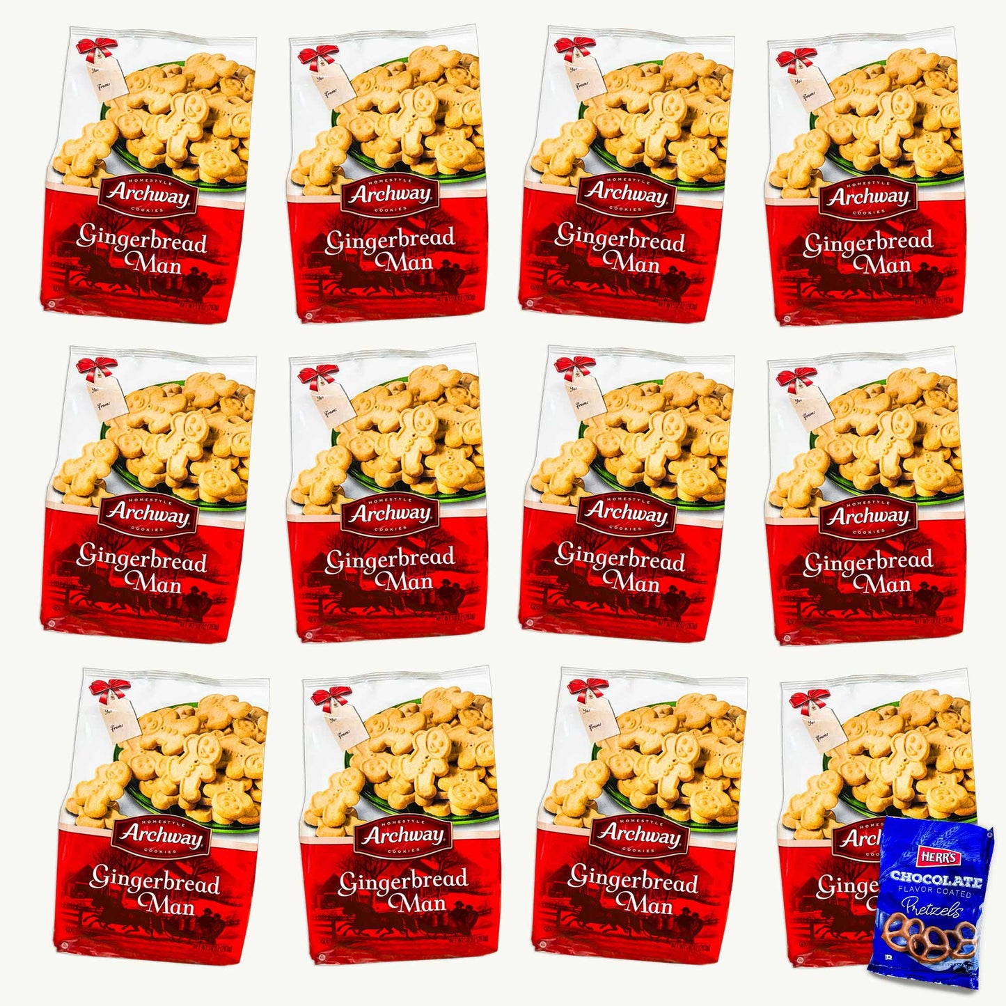 Archway Christmas Gingerbread Man Cookies (12 bags) - Herr's Chocolate Covered Pretzels (1, 3.5oz)