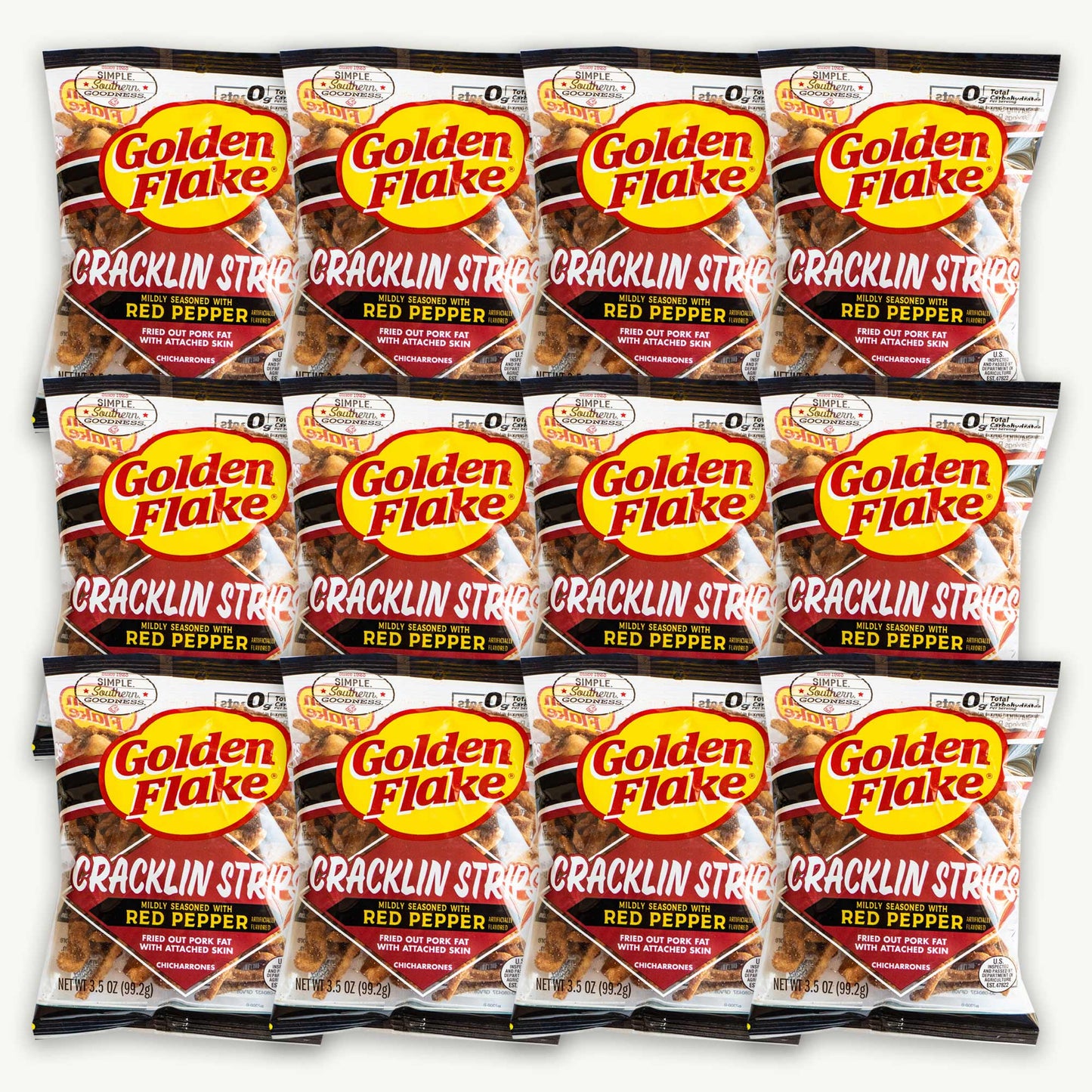 Golden Flake Cracklin Strips Pork Rinds Chicharrones Red Pepper 3.5oz