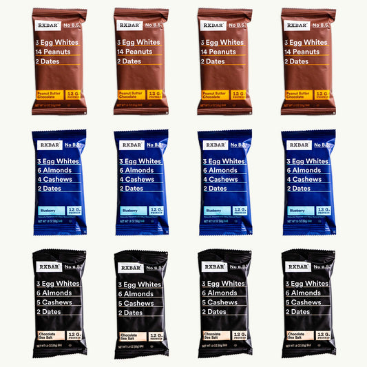 RXBAR Protein Bar 12g Variety Pack - Peanut Butter Chocolate, Blueberry, Chocolate Sea Salt - 12 Items