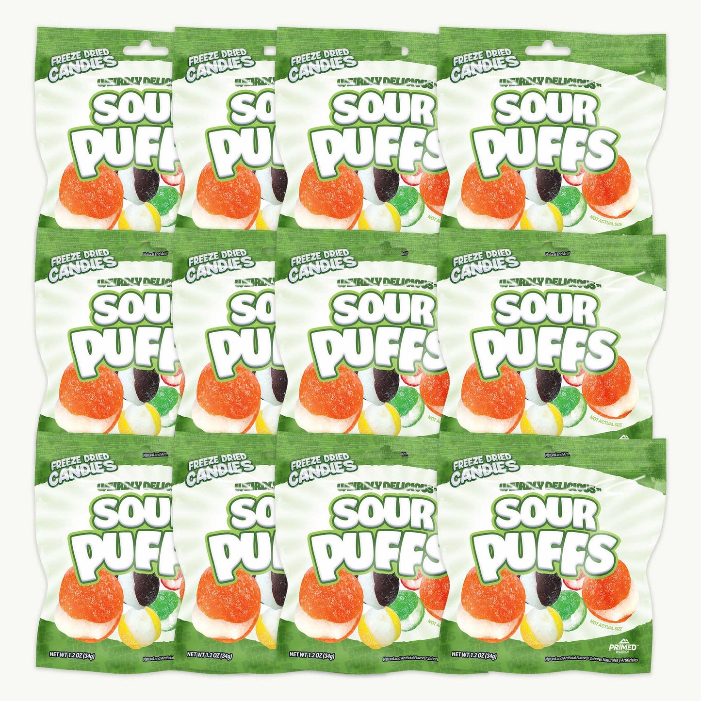 Primed Warrior Sour Puffs Freeze Dried Candy 1.2oz