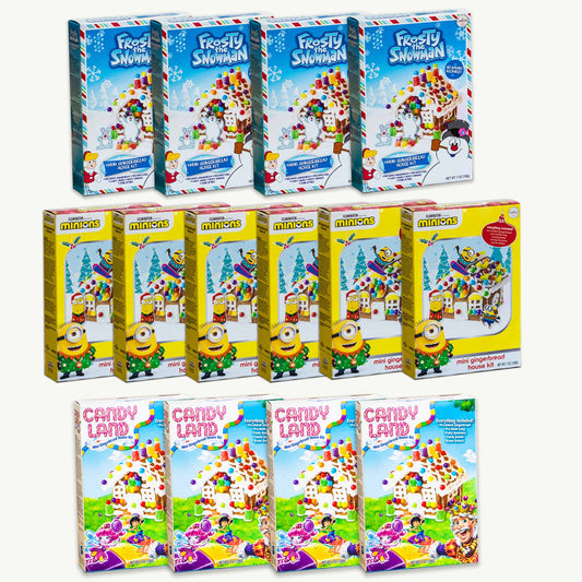 Mini Gingerbread House Kits - Candy Land (4pk) - Minions (6pk) - Frosty the Snowman (4pk) - 14 Packs