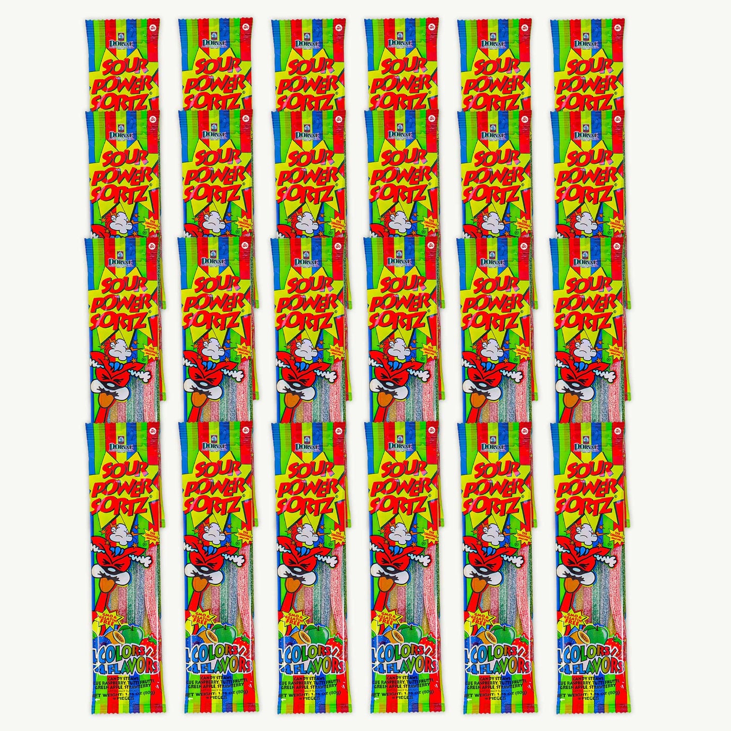 4 Colors 4 Flavors Sour Power Candy Straws 1.75oz