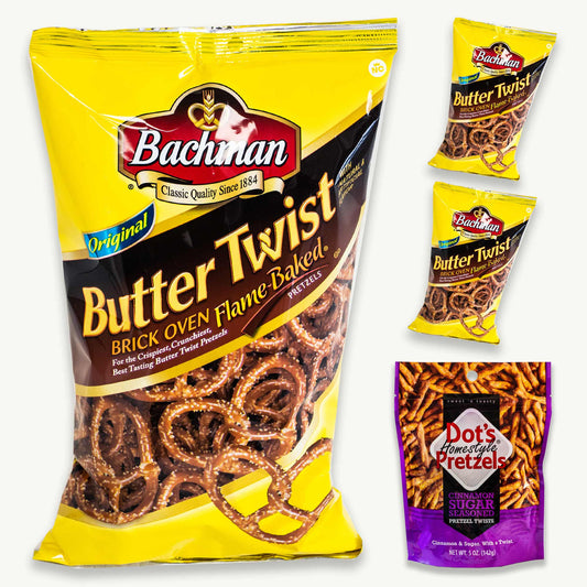Bachman Butter Twist Flame Baked Pretzels (3, 10oz bags) - Dot's Cinnamon Sugar Pretzel Twists (5oz)