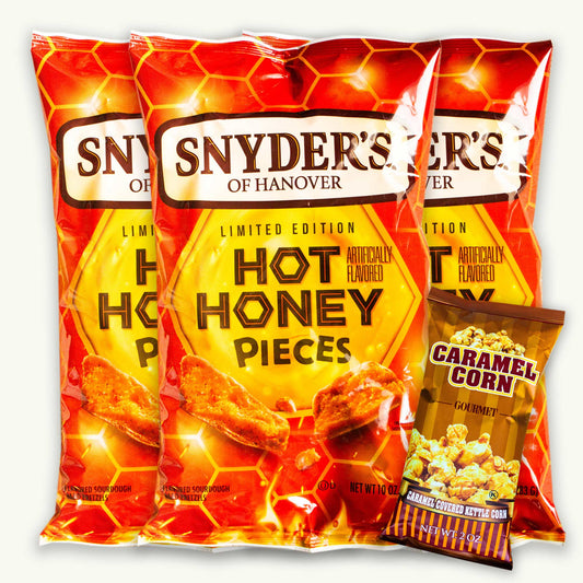 Snyder's Hot Honey Pieces (3, 10oz) - Caramel Popcorn (2oz)