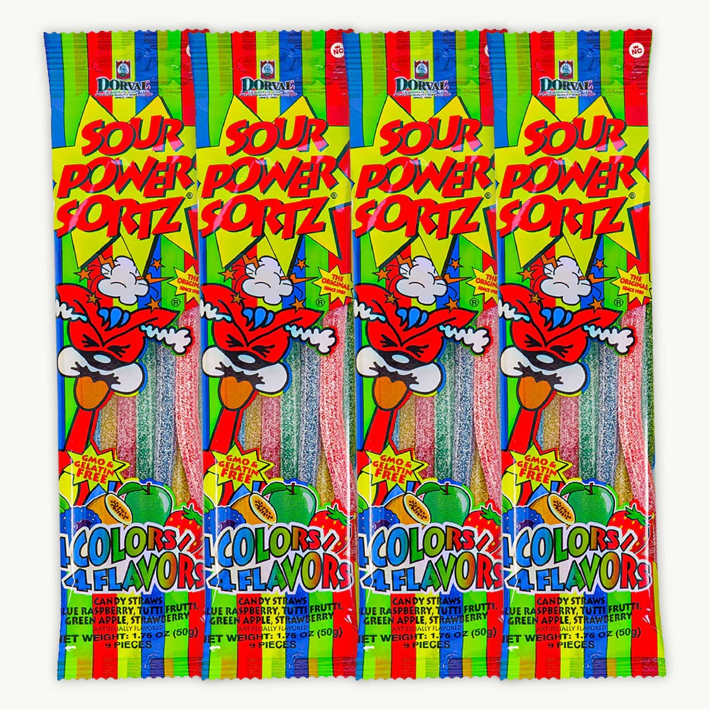 4 Colors 4 Flavors Sour Power Candy Straws 1.75oz
