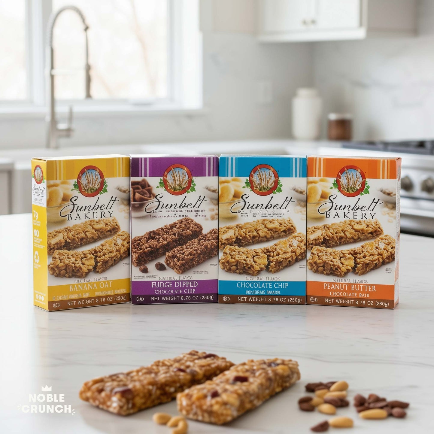 Sunbelt Bakery Granola Bars Variety Pack (40 Bars) - Fudge Dipped Chocolate Chip, Banana Oat, Chocolate Chip, Peanut Butter Chocolate Chip - Peach Lemon Organic Yerba Mate Teabags - 4 Flavors