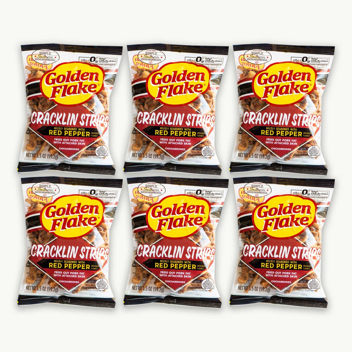 Golden Flake Cracklin Strips Pork Rinds Chicharrones Red Pepper 3.5oz