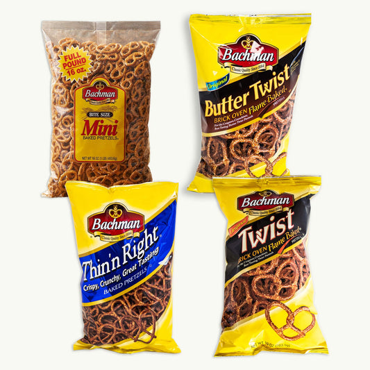 Bachman Pretzels Variety Pack – Mini, Thin'n Right, Twist, Butter Twist - 4 Bags