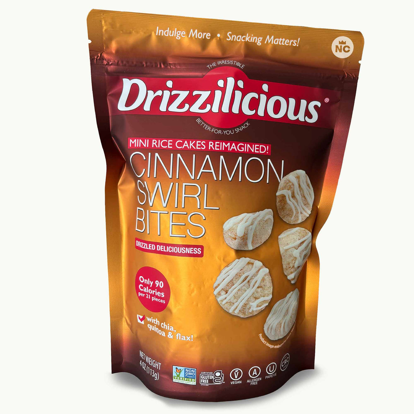 Drizzilicious Cinnamon Swirl Bites Mini Rice Cakes 4oz Noble Crunch