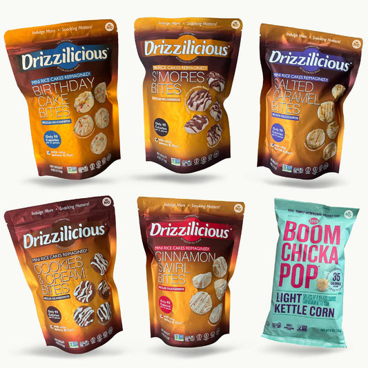 Drizzilicious Mini Rice Cakes Variety Pack - Birthday, Smores, Salted Caramel, Cookies & Cream, Cinnamon Swirl - Light Kettle Popcorn (5oz)