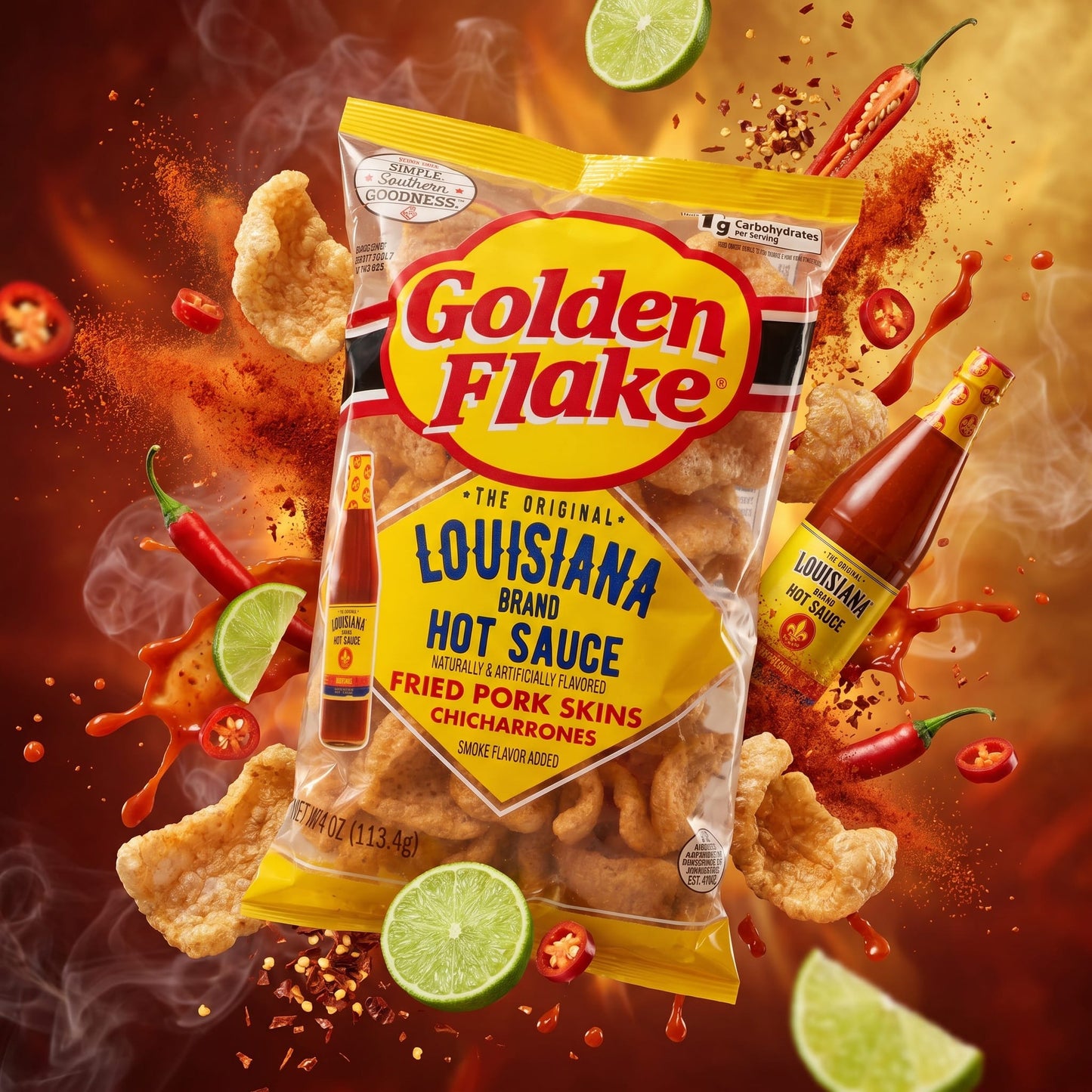 Golden Flake Chili Lime Fried Pork Skins Chicharrones 4oz — creative scene