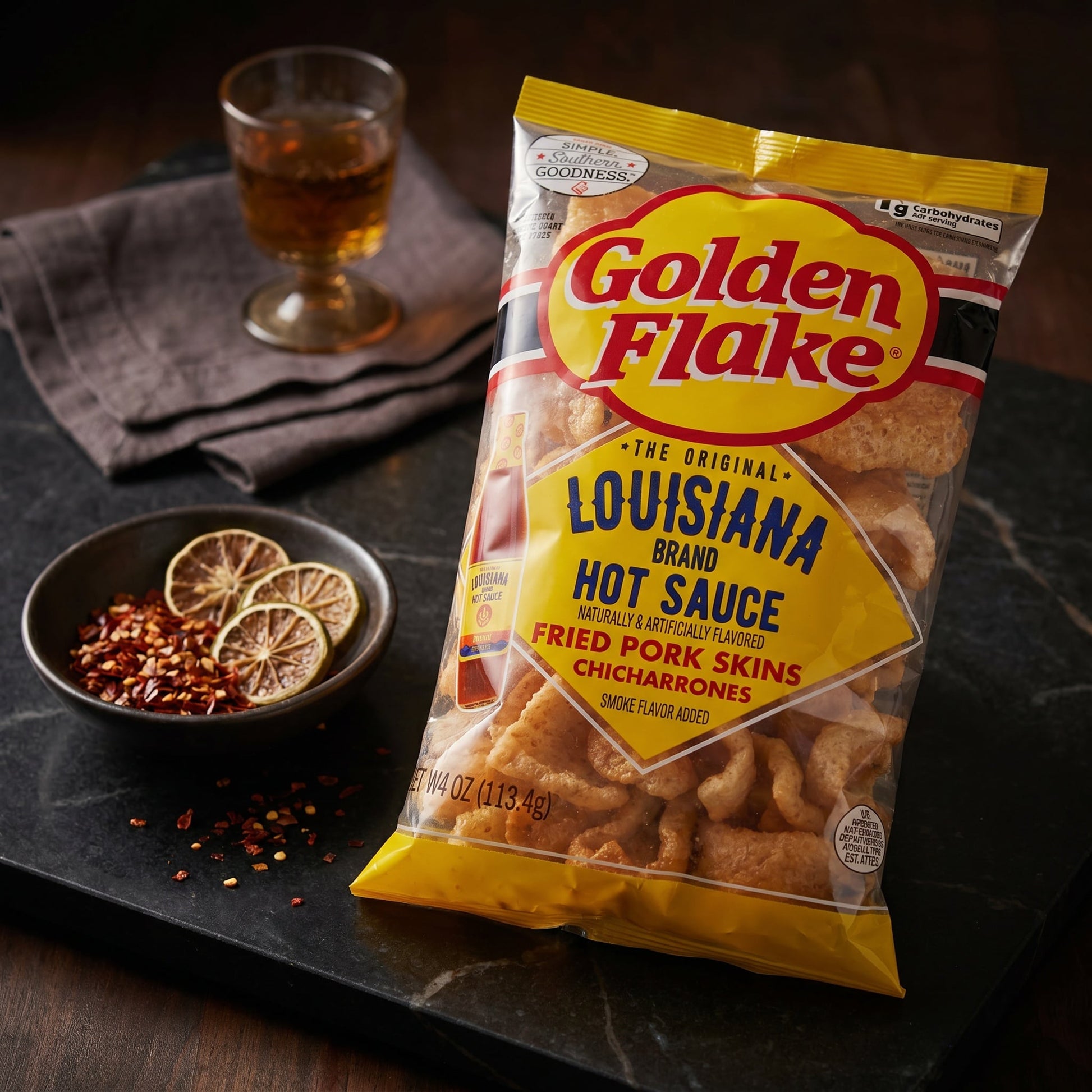 Golden Flake Chili Lime Fried Pork Skins Chicharrones 4oz — fine scene