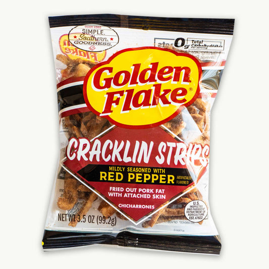 Golden Flake Cracklin Strips Pork Rinds Chicharrones Red Pepper 3.5oz