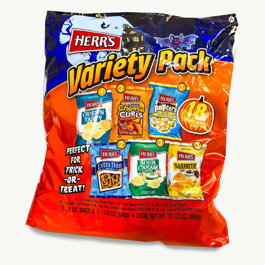 Herr's Halloween Variety Pack - Pretzels, Chips, Popcorn, Cheese Curls -  18, 1oz Bags