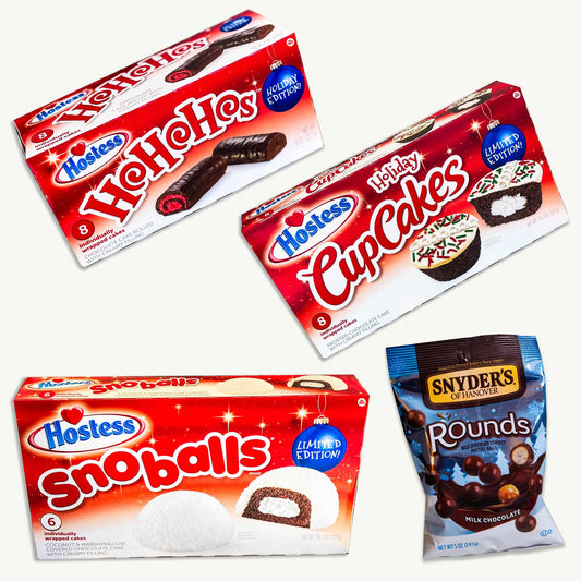 Hostess Christmas Variety Pack - HoHoHos, Snowballs, Cupcakes - Snyder's Chocolate Pretzel Rounds (5oz)