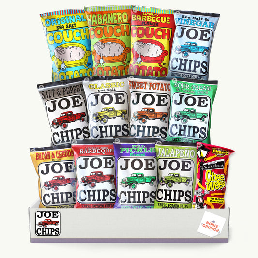 Joe Chips Kettle Potato Chips Variety Pack - 12, 2oz Unique Flavors - Chee Wees Hot N Spicy Cheese Curls 2oz - 13 Items